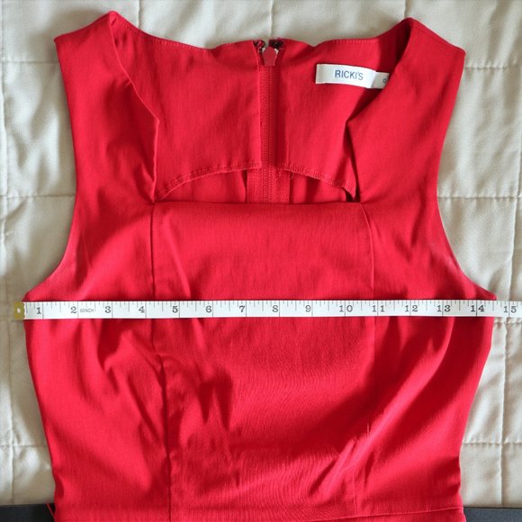 Red Sleeveless Fitted Dress with Peplum and Leopard Print Belt - Picture 3 of 8